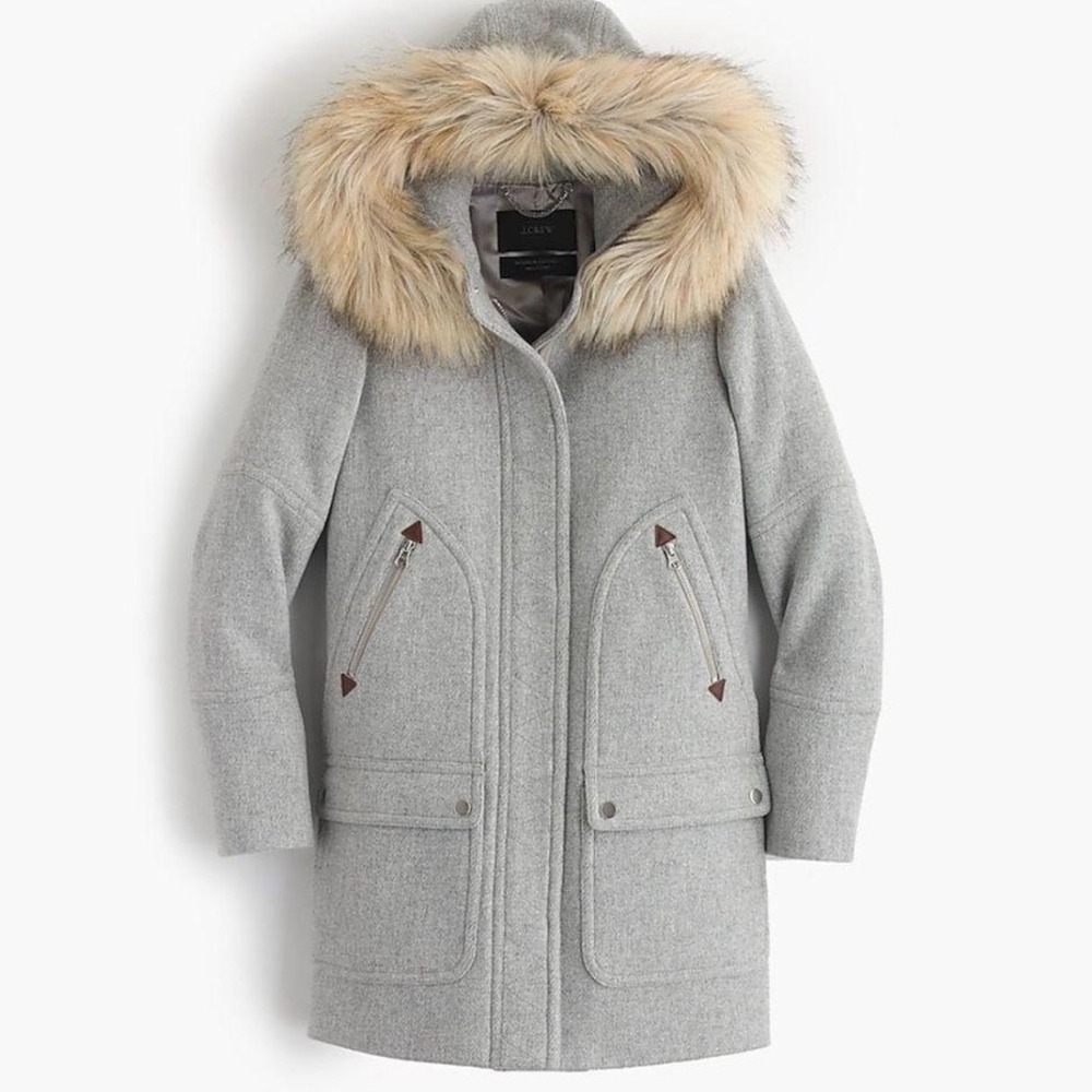 J.Crew Chateau Parka Italian Stadium Cloth Wool Coat Gray Size 4